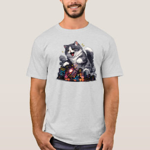 Camiseta Cidade de Gato Neon Gigante Caos Fofo Gráfico Cybe
