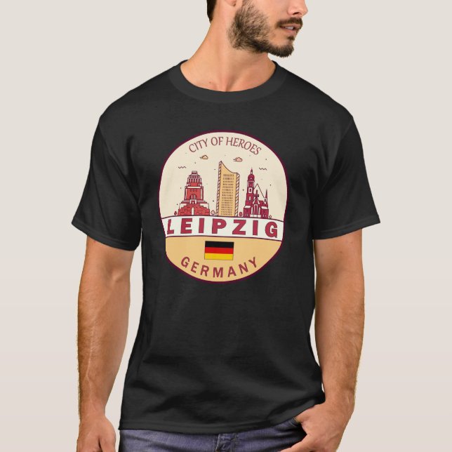 Camiseta Cidade de Leipzig, Alemanha, Skyline Emblem (Frente)