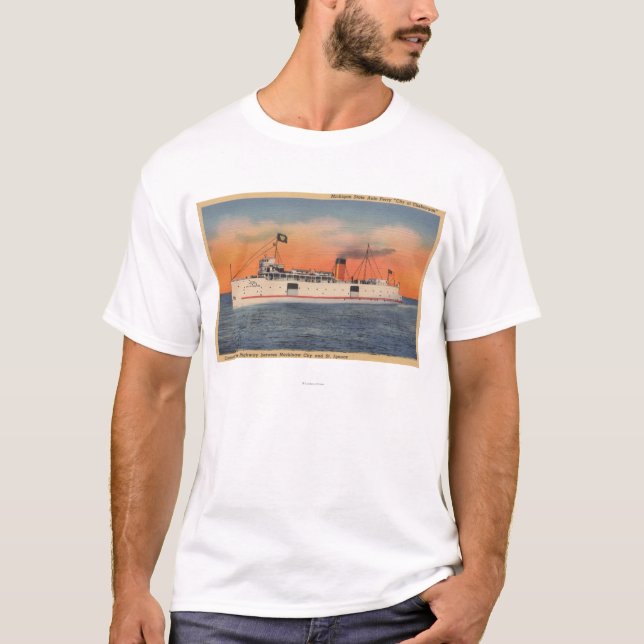 Camiseta Cidade de Mackinaw, MI - vista da cidade de (Frente)