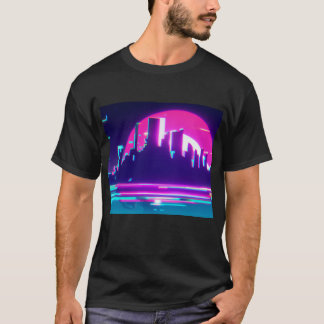 Camiseta Cidade de ondas sintetizadas ciano