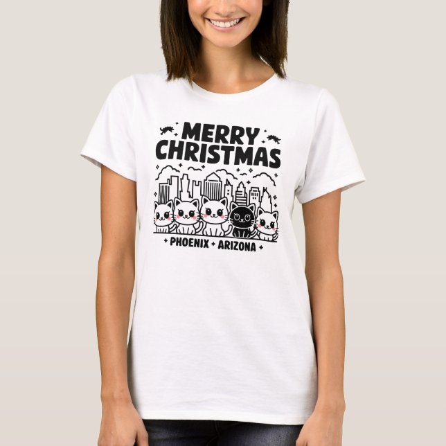Camiseta Cidade de Phoenix Arizona Feliz Natal Gatos EUA (Frente)