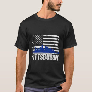 Camiseta Cidade de Pittsburgh Skyline Afetou Bandeira Ameri
