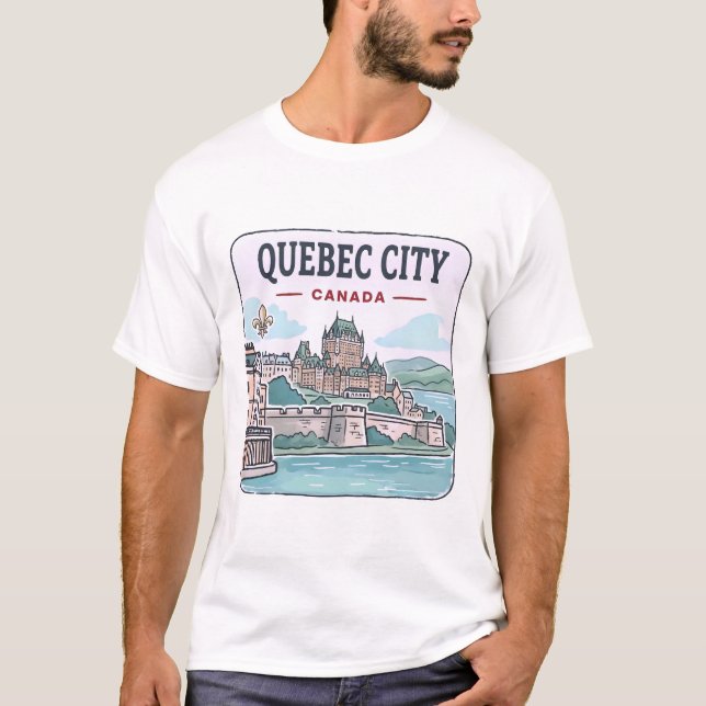 Camiseta Cidade de Quebec Canadá Simples Horizonte da Cidad (Frente)