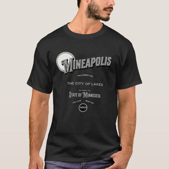 Camiseta Cidade De Vintage, Cidade De Minneapolis, Lagos (Frente)