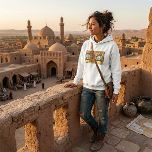 Camiseta Cidade Desértica do Oriente Médio Através de Arco