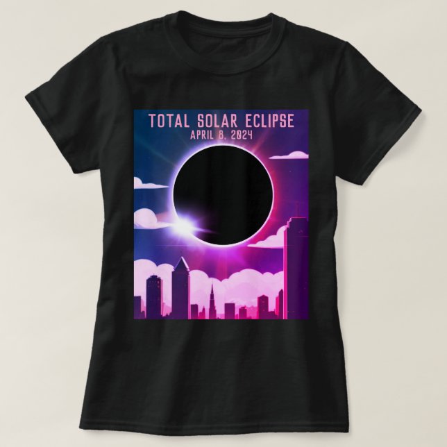 Camiseta CIDADE do eclipse solar total 8 de abril de 2024 l (Frente do Design)