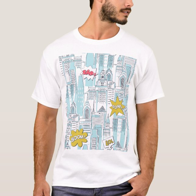 Camiseta Cidade dos quadrinhos: padrão vintage (Frente)