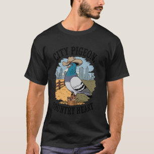 Camiseta Cidade Engraçada Pombo País Coração Cowboy Amante