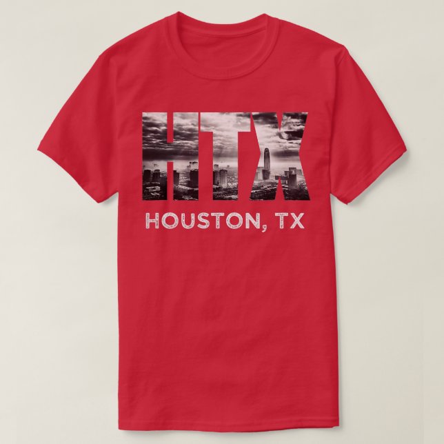Camiseta Cidade HTX de Houston Skyline Art Centro Texas Sou (Frente do Design)