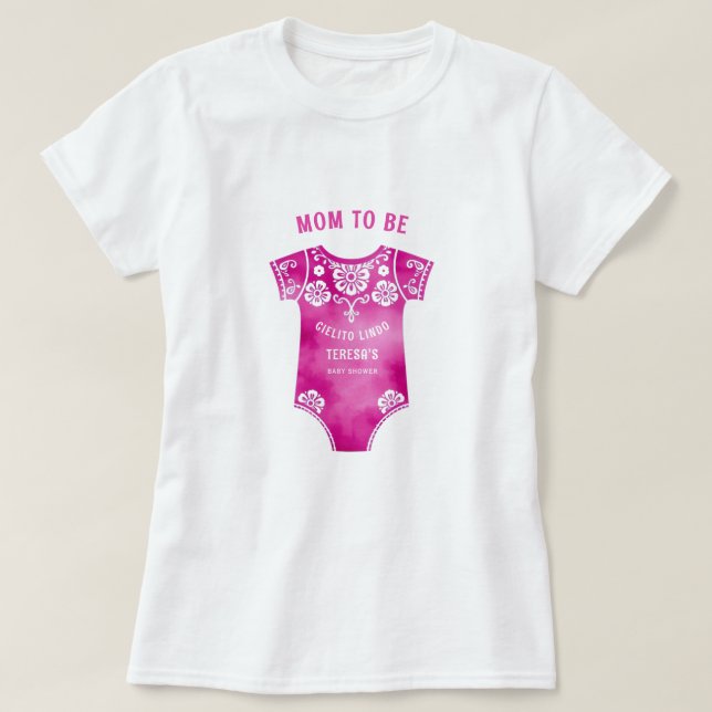 Camiseta Cielito Lindo com traje de cara chá de fraldas Mãe (Frente do Design)