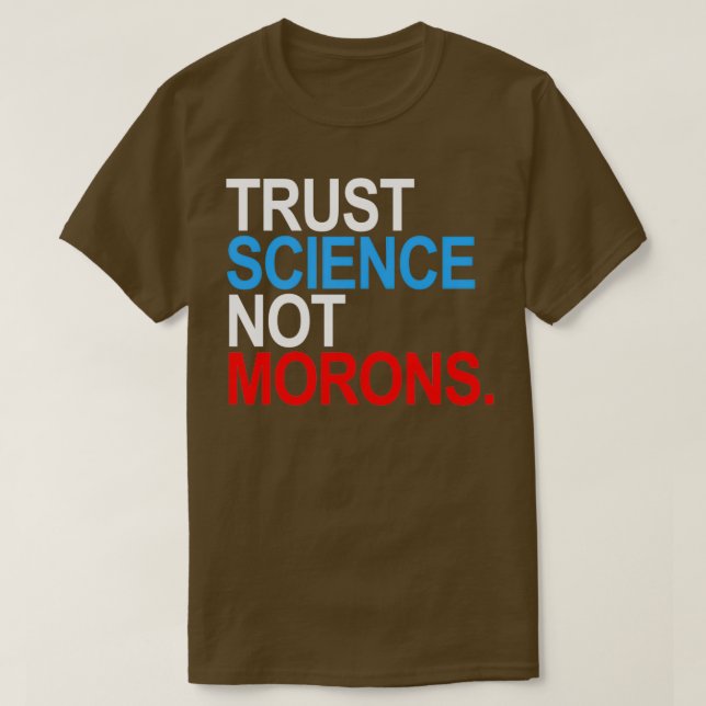 Camiseta CIÊNCIA DE CONFIANÇA NÃO MORONS vermelho branco e  (Frente do Design)