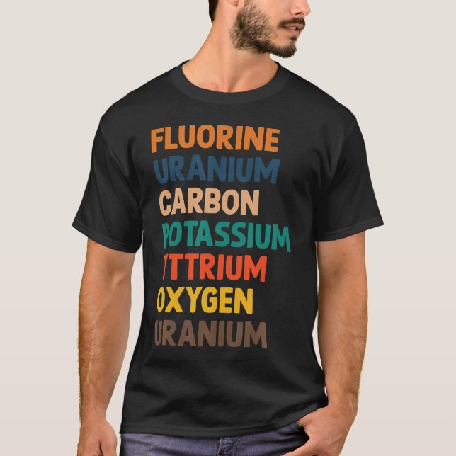 Camiseta Ciência Flúor Urânio Carbono Potássio Oxigênio U (Frente)
