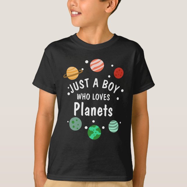 Camiseta Ciência Nerd Outer Space Boy que ama planetas (Frente)