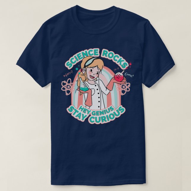 Camiseta Ciência rochosa Menina Cientista (Frente do Design)