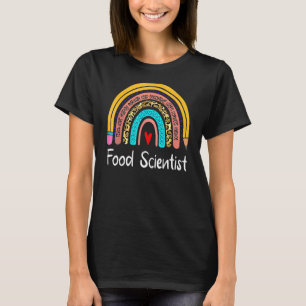 Camiseta Cientista comida Leopard Rainbow De Volta Ao Teto