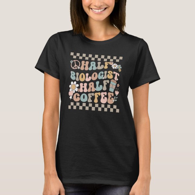 Camiseta Cientista do Groovy Retro - Meia Café Bióloga (Frente)