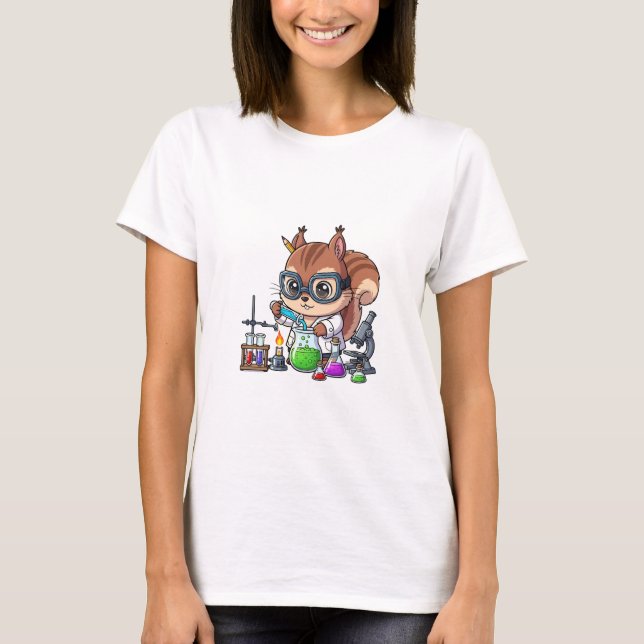 Camiseta Cientista Esquilo Inteligente Realizando Química (Frente)