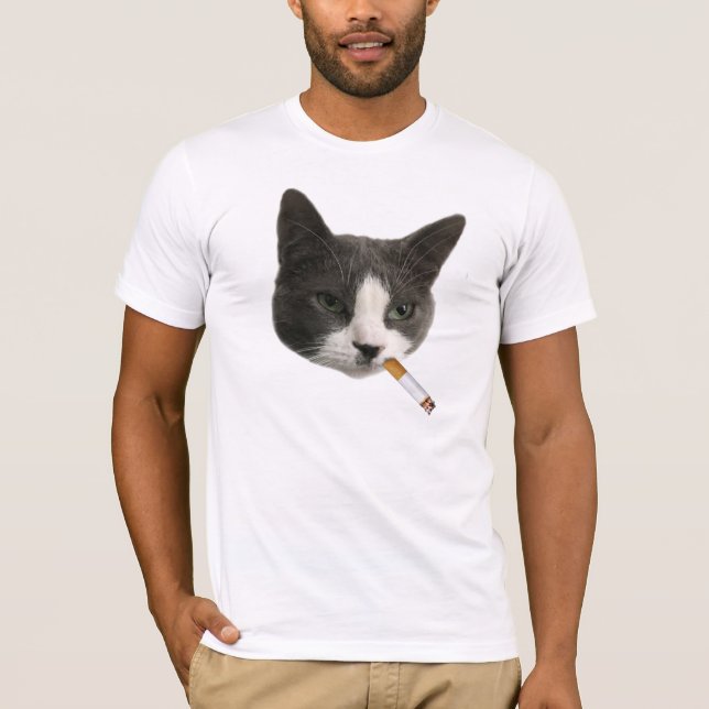 Camiseta Cigarro Fumando Gato Engraçado Prato (Frente)