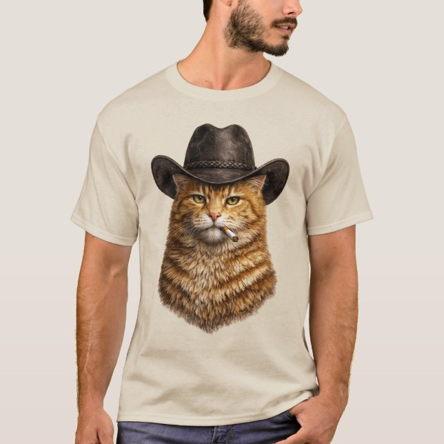 Camiseta cigarros Orange Cowboy Cat western Rústico (Frente)