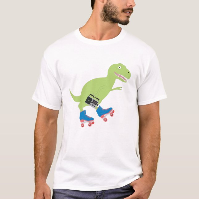 Camiseta Cilindro do Dinossauro, Rastreando, segurando rádi (Frente)