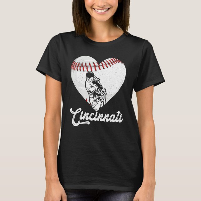 Camiseta Cincinnati Baseball Heart Distressed Vintage Baseb (Frente)