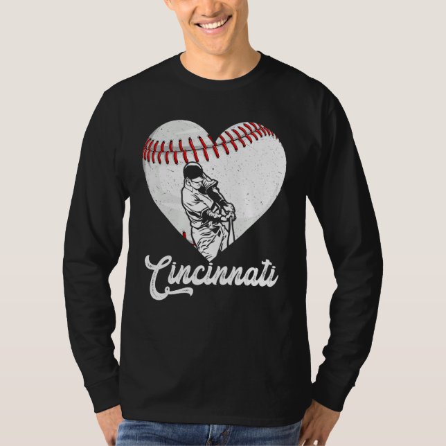 Camiseta Cincinnati Baseball Heart Distressed Vintage Baseb (Frente)