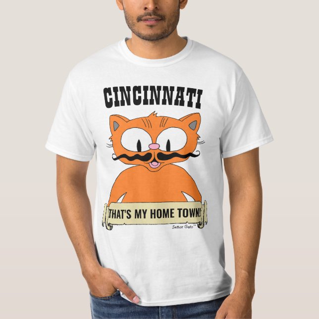 Camiseta CINCINNATI É A MINHA CIDADE DE CASA! Gato de Carto (Frente)
