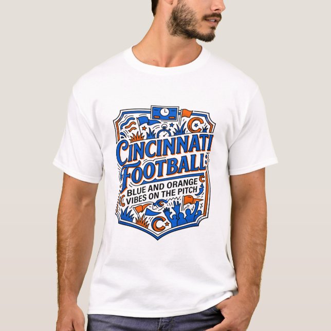 Camiseta Cincinnati Futebol Vibes Azuis e Laranjas (Frente)