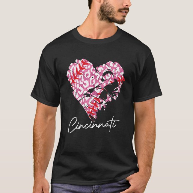 Camiseta Cincinnati Leopard Rosa Baseball Hearball Fa (Frente)