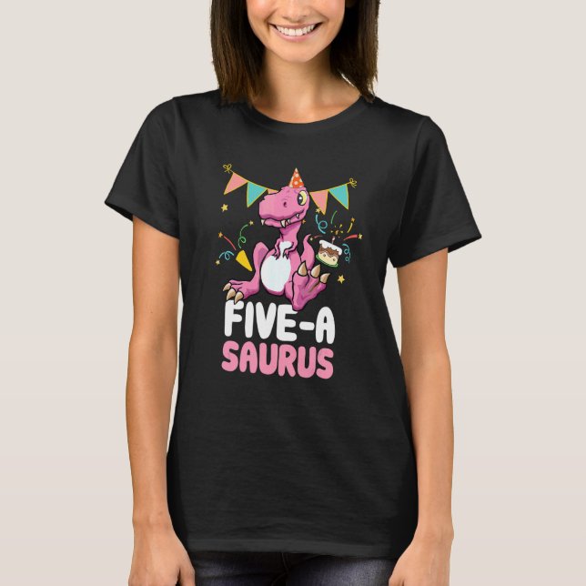 Camiseta Cinco A Saurus Dinossaur Cute Kiddo Rex (Frente)