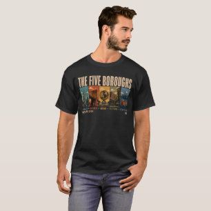 Camiseta Cinco Bairros Nova York NYC Ilustração Retro