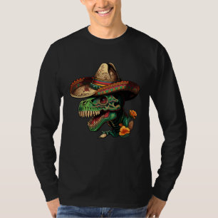 Camiseta Cinco de maio Dinossauro Mexicano Crânio de Açúcar