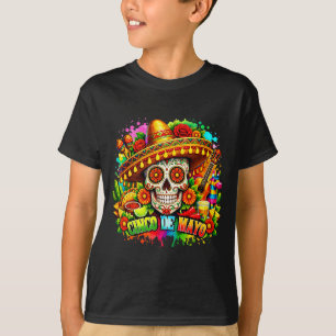Camiseta Cinco de maio festa chapéus mexicano caveira de aç