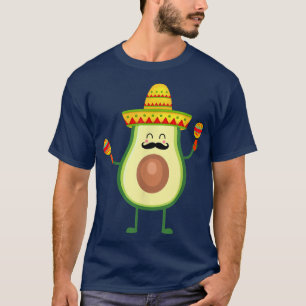 Camiseta Cinco de Mayo Avocado com bigode e sombrero engraç