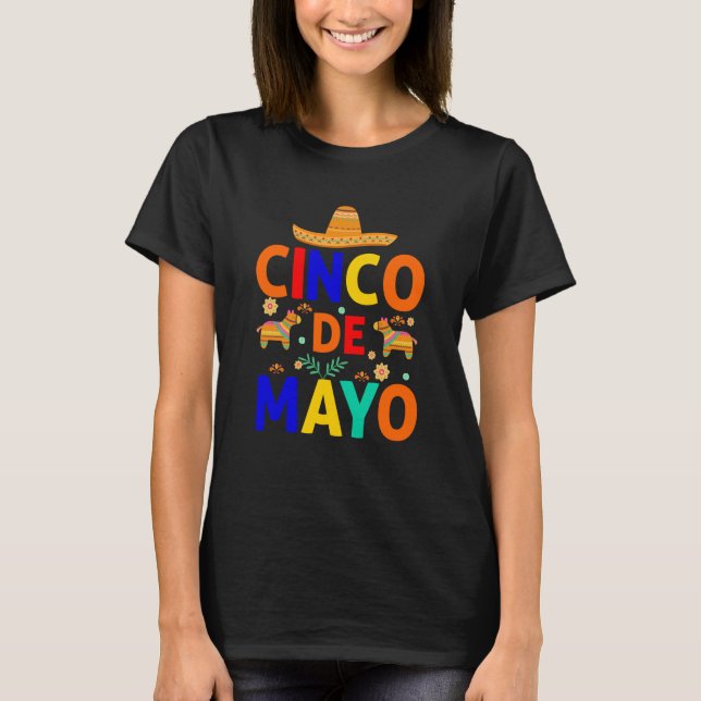 Camiseta Cinco de Mayo Burritos México Tacos e Avocado 7 (Frente)