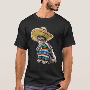 Camiseta Cinco de Mayo Cat Sombrero Poncho Partido Mulheres