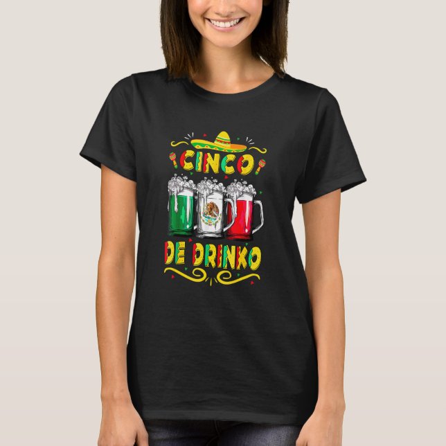 Camiseta Cinco De Mayo Cinco De Drinko Flag Mexicano (Frente)
