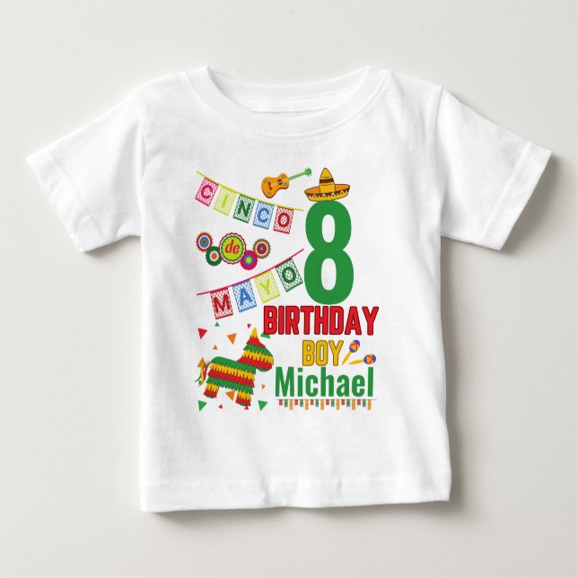 Camiseta Cinco de Mayo Colorful Birthday Boy Festa (Frente)