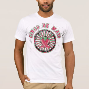 Camiseta Cinco de Mayo com pimentas e riscas
