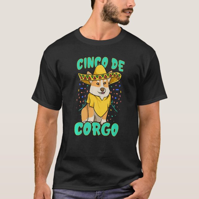 Camiseta Cinco de Mayo Corgi Engraçado com Poncho & Mexi (Frente)