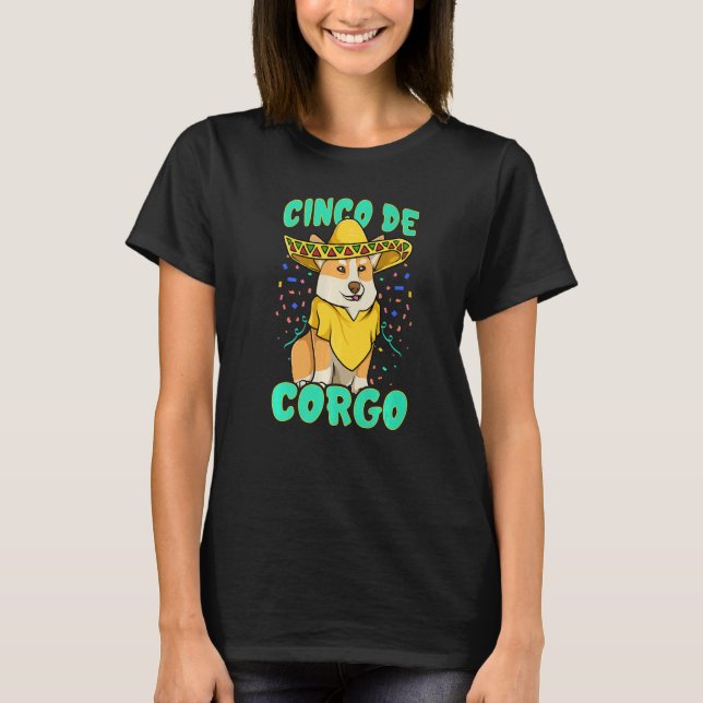 Camiseta Cinco de Mayo Corgi Engraçado com Poncho & Mexi (Frente)