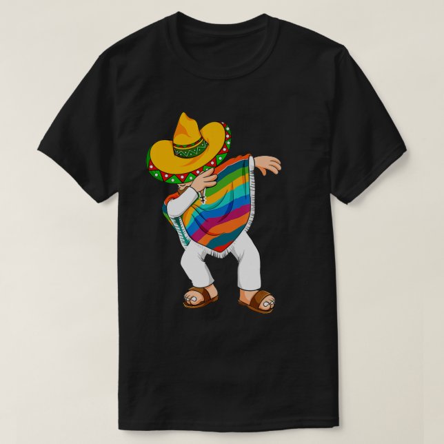 Camiseta Cinco de Mayo Dabbing Poncho Sombrero Funny Mexica (Frente do Design)