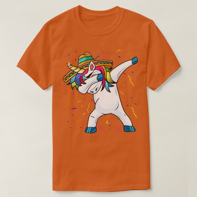 Camiseta Cinco De Mayo Dabbing Unicorn Unicorn Sombrero (Frente do Design)