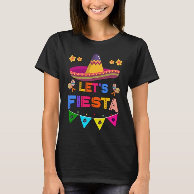 Camiseta Cinco De Mayo Let's Fiesta Cactus Sombrero Hat (Frente)