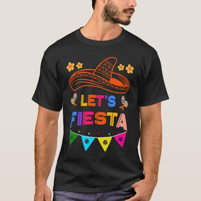 Camiseta Cinco De Mayo Let's Fiesta Cactus Sombrero Hat  2 (Frente)
