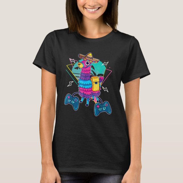 Camiseta Cinco De Mayo Llama Pinata E Con De Jogo (Frente)