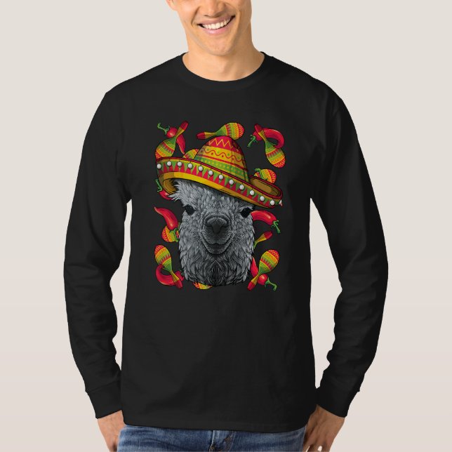 Camiseta Cinco De Mayo Llama Sombrero Mexicano Llama Fiesta (Frente)