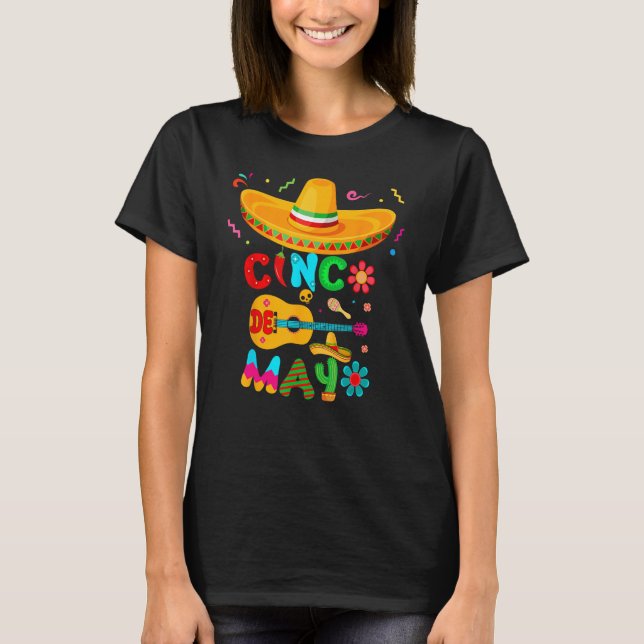 Camiseta Cinco De Mayo Mexican Guitar Cactus for Men Women  (Frente)