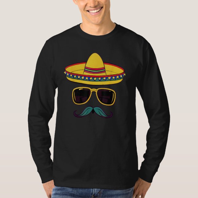 Camiseta Cinco De Mayo Mexican Sombrero Face Sunglasses 3 (Frente)