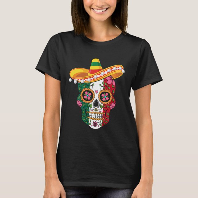 Camiseta Cinco De Mayo Mexican Sugar Skull Love Mexico (Frente)
